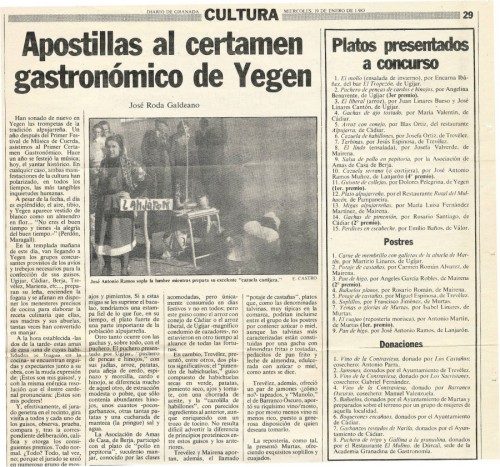 Apostillas al certamen gastronómico de Yegen (Diario de Granada, 19/01/1983)