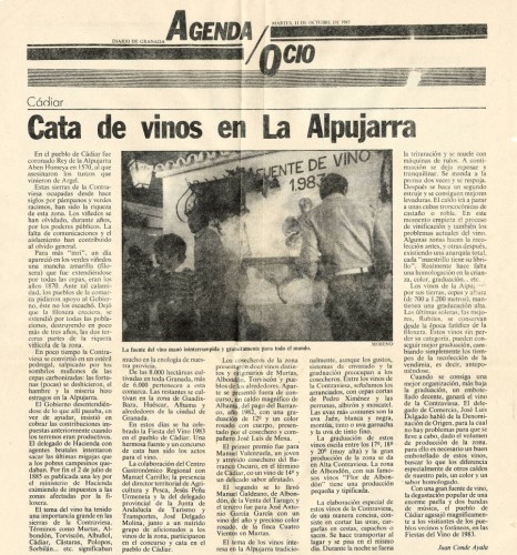 Cata de vinos en La Alpujarra (Diario de Granada, 11/10/1983)